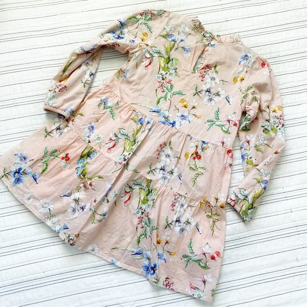 Christina Rohde Dress Rosa Multi Flower Long Sleeved Lined Girls size 6 y